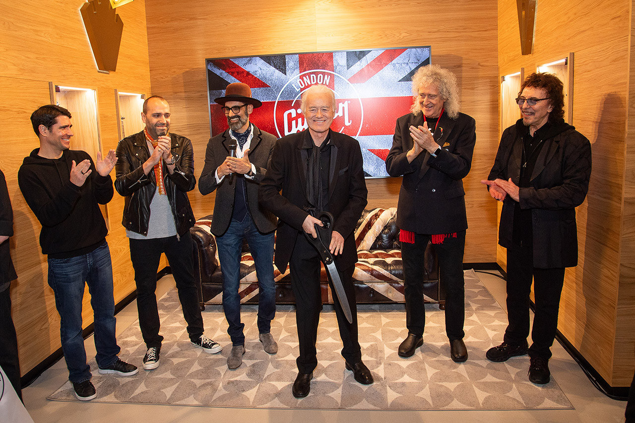 Mark Agnesi, Cesar Gueikian, Jimmy Page, Sir Brian May, and Tony Iommi