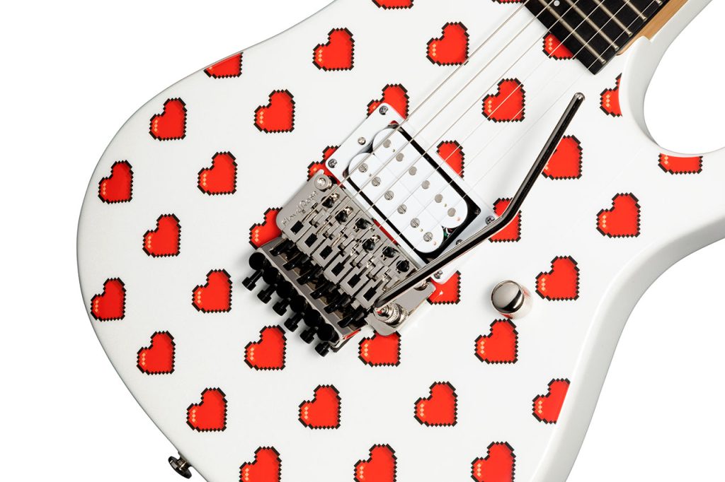 The limited-edition Kramer NightSwan with “Pixel Hearts” graphics