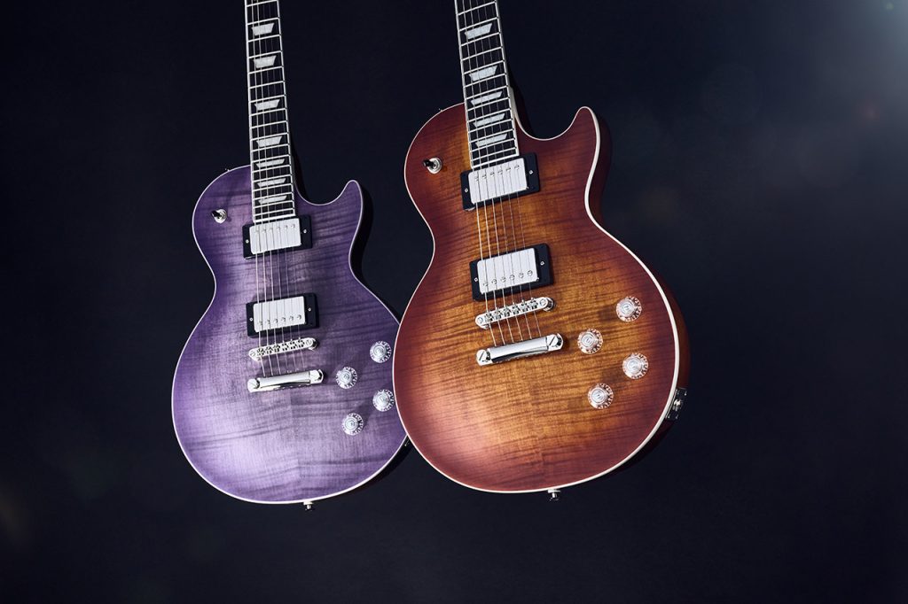 The Epiphone Les Paul Modern Figured in Purple Burst and Mojave Burst finishes