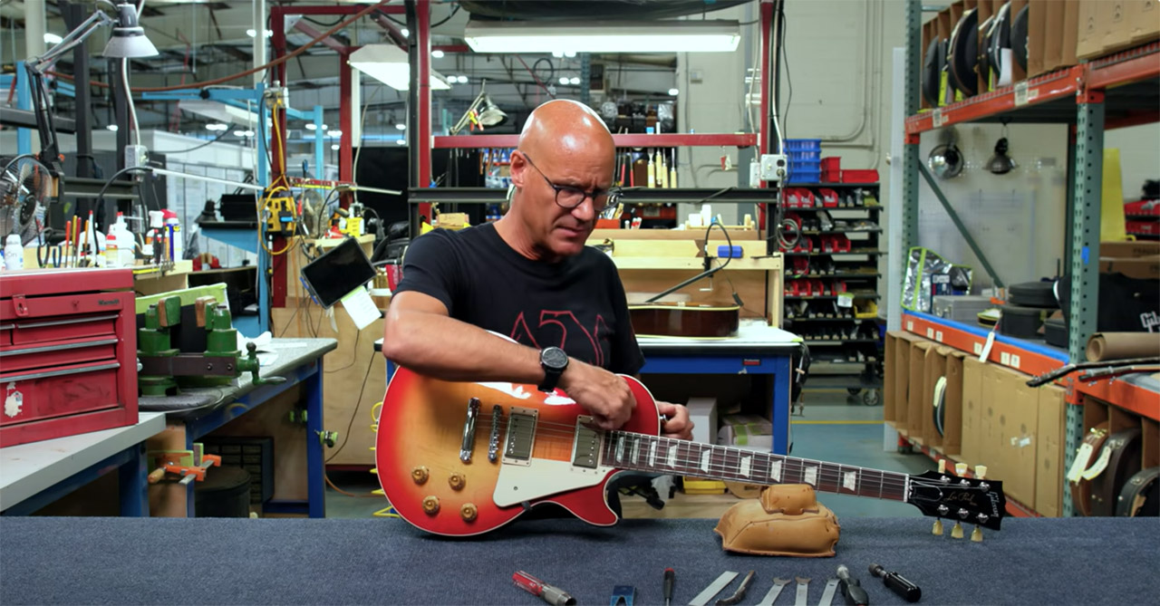 Jim DeCola working on a Les Paul guitar