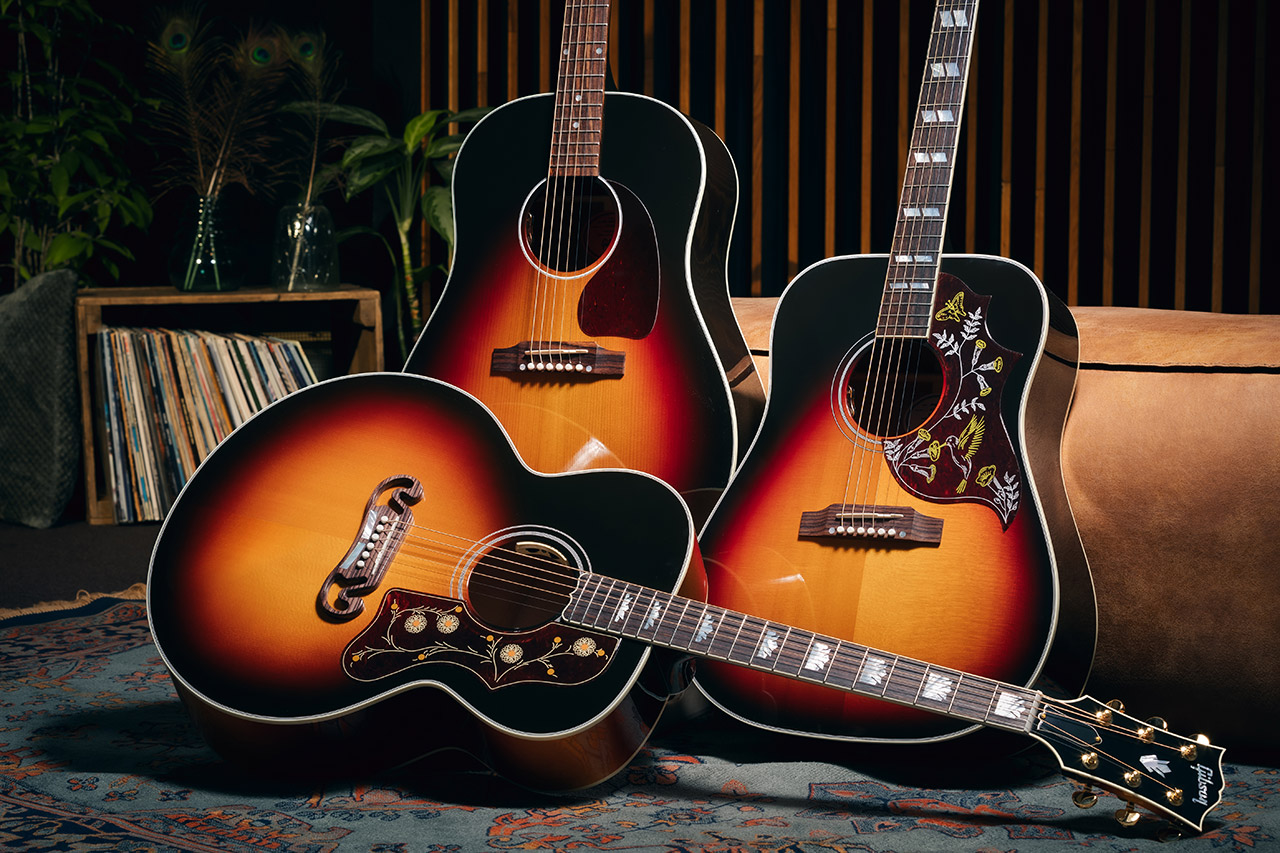 Gibson Acoustic tri-bursts Gibson SJ-200, Hummingbird, J-45