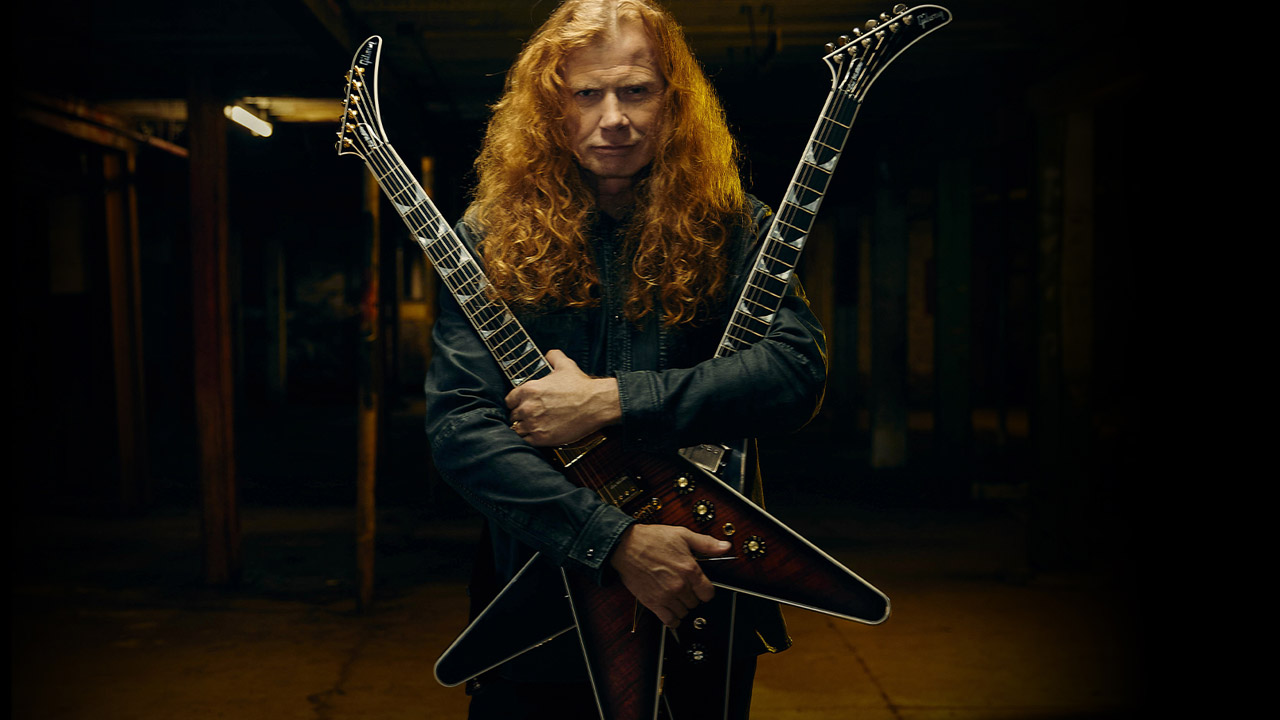 Dave Mustaine of Megadeth with his Gibson Flying V guitars